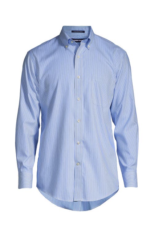 Lands' End Traditional Fit Solid No Iron Supima Pinpoint Buttondown Collar Dress Shirt In Clear Blue/white Stripe