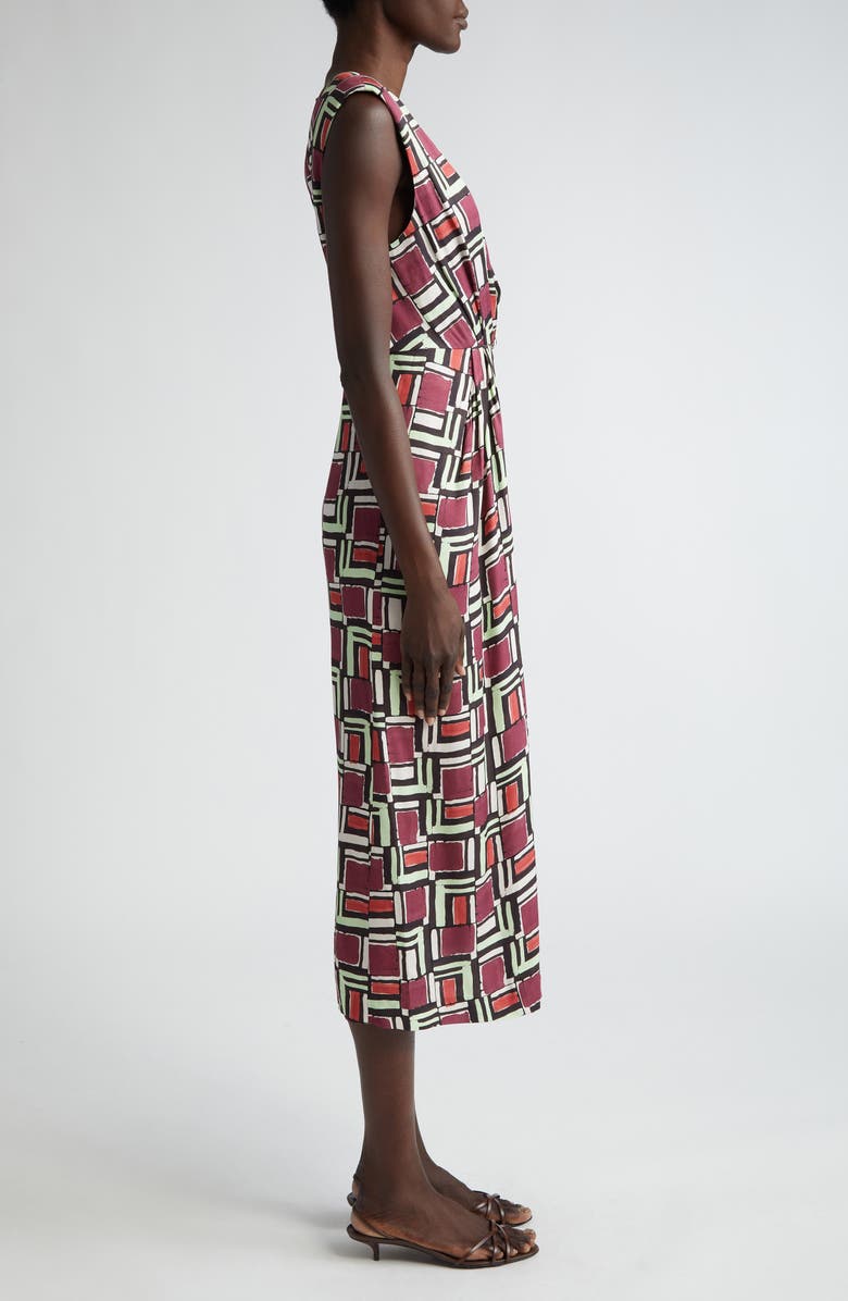 ST. JOHN Geometric Print Sleeveless Knit Midi Dress, Alternate, color, Dark Claret Multi