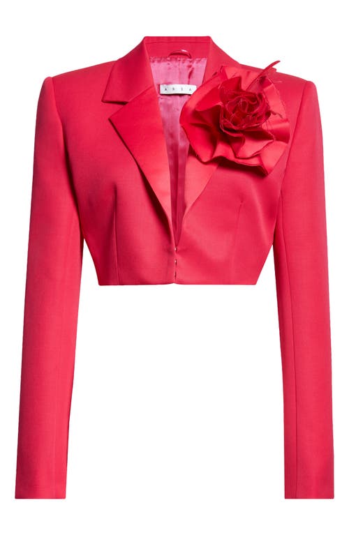 Shop Area Floral Corsage Crop Wool Blazer In Raspberry