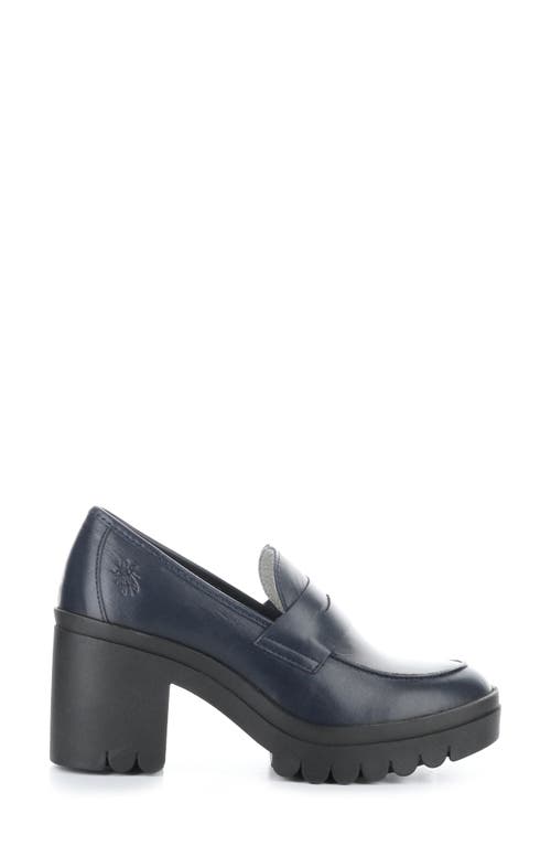 Shop Fly London Toky Platform Penny Loafer In Navy Dublin