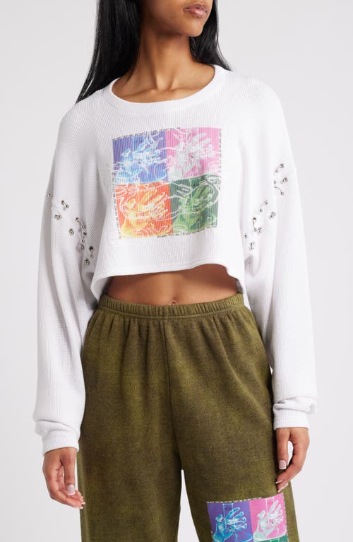 Shop Boys Lie Do Not Test Me Thermal Knit Graphic Crop Top In White