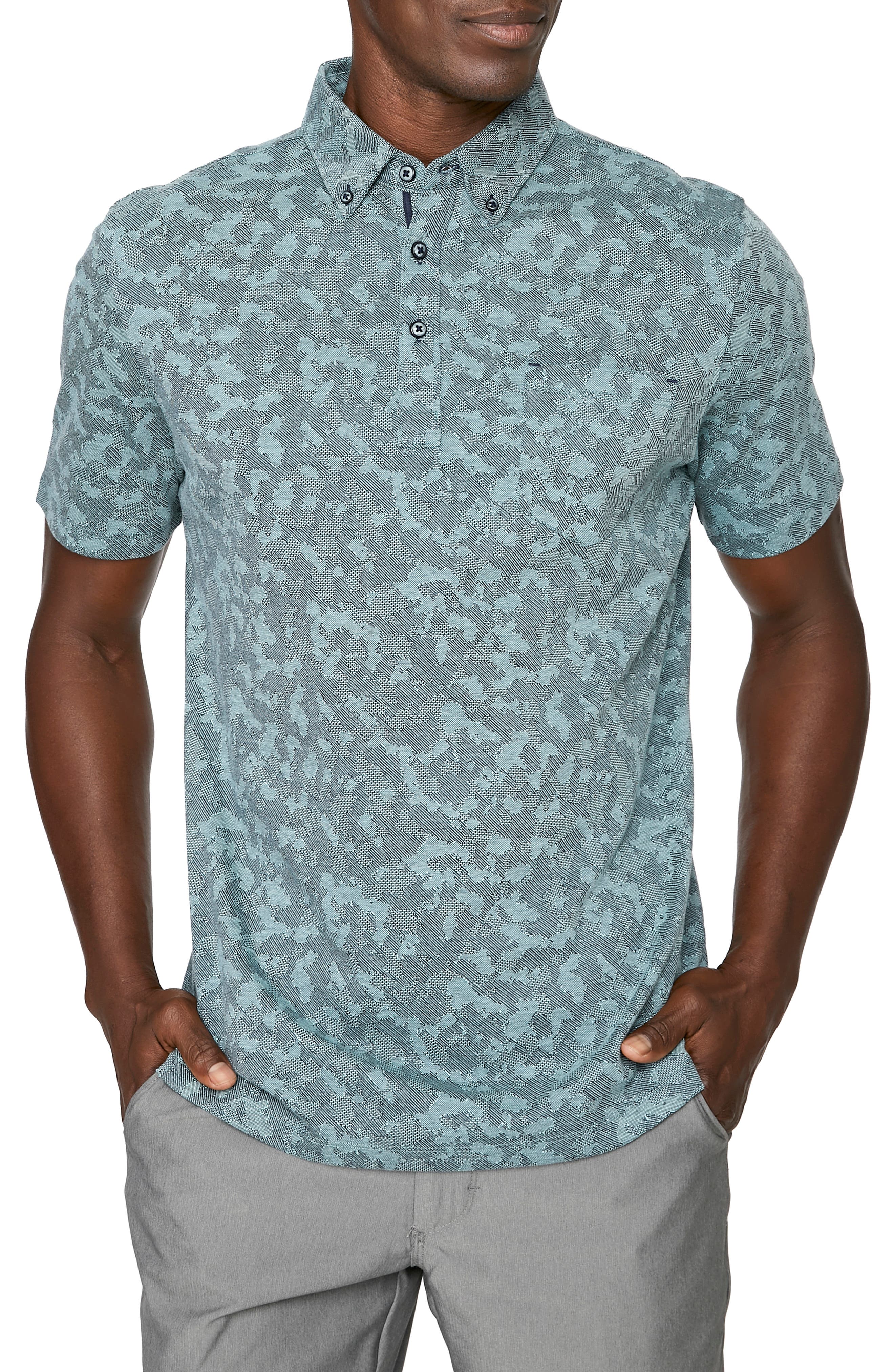 chequer merino wool blend jacquard polo shirt