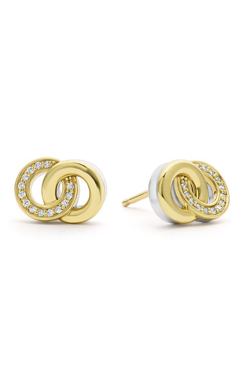 Shop Lagos Signature Caviar Two-tone Interlocking Diamond Stud Earrings