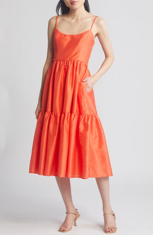 Tommy Sleeveless Tiered Organza Midi Dress in Cayenne