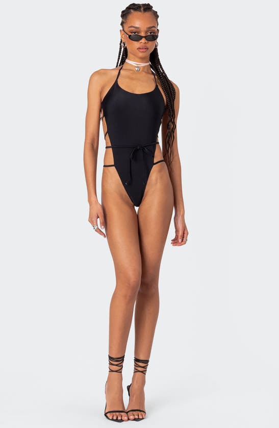 Shop Edikted Strappy One-piece Swimsuit In Black
