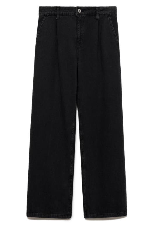 Shop Mango Pleat Straight Leg Jeans In Black Denim