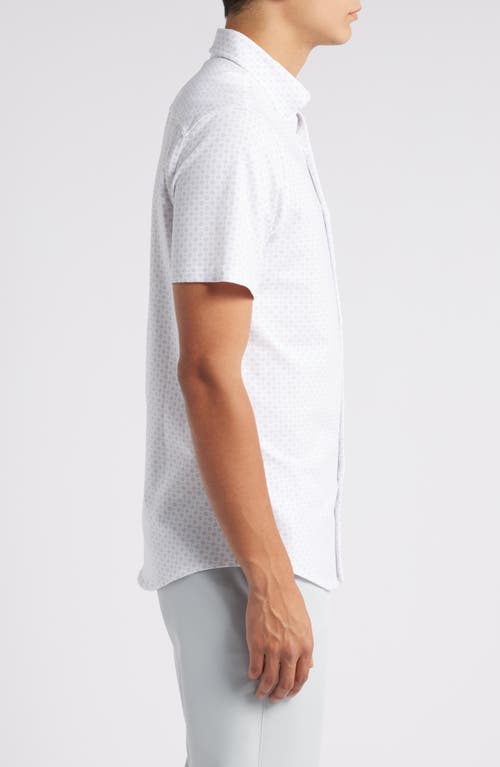 Shop Nordstrom Foulard Knit Short Sleeve Button-down Shirt In White- Grey Diamond Foulard