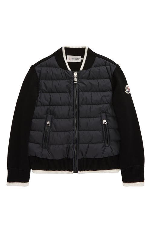 Moncler Kids' Mixed Media Quilted Down Jacket Black at Nordstrom,