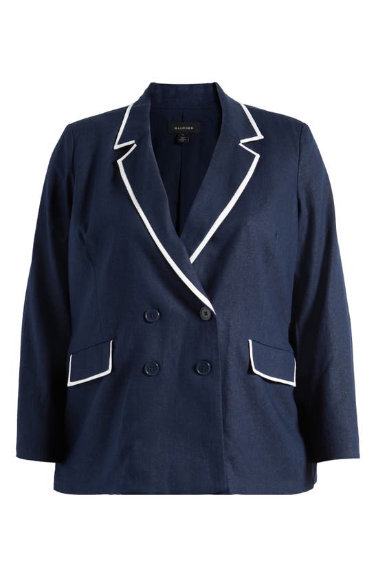 Shop Halogen (r) Piped Double Breasted Linen Blend Blazer In Classic Navy Blue
