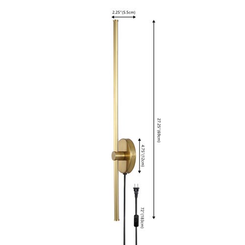 Jonathan Y Anton 1-light Modern Minimalist Iron Adjustable Bar Integrated Led Plug-in Sconce In Brass Gold