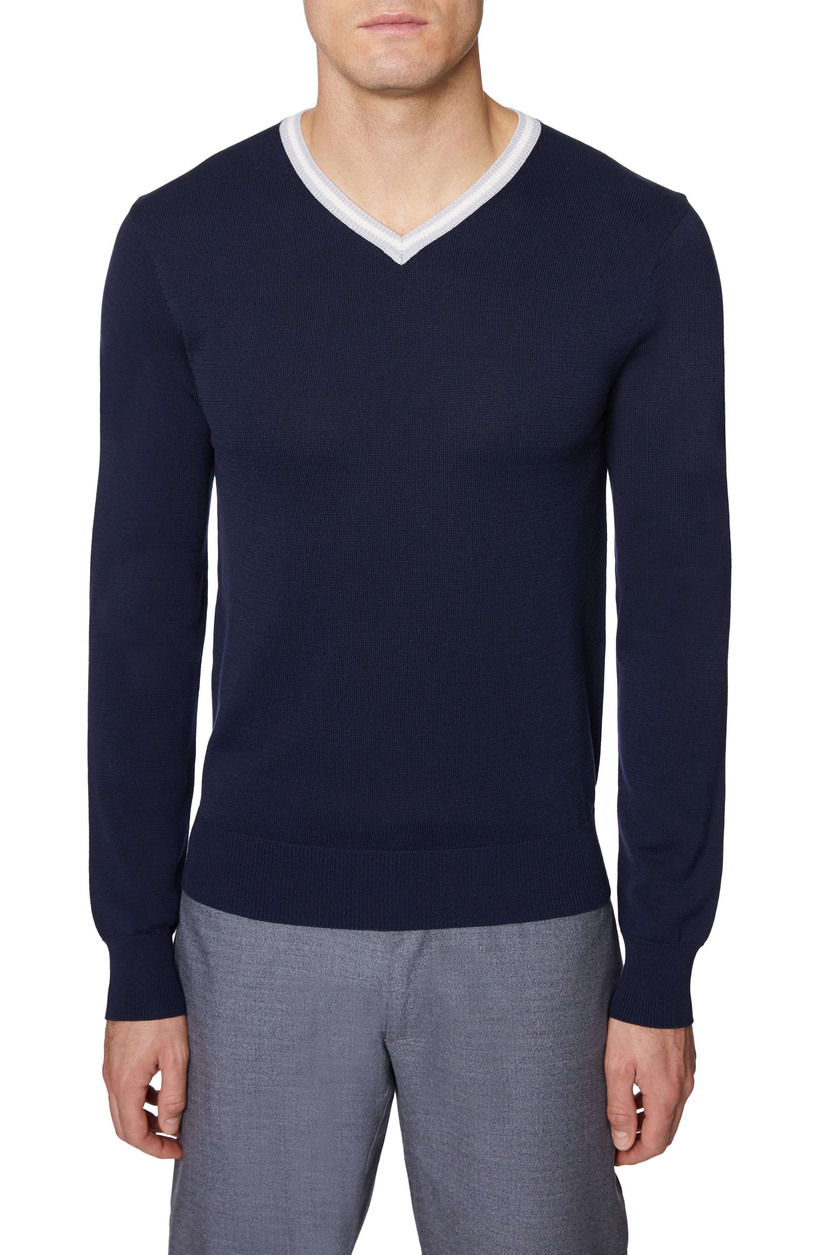 Hickey Freeman V-Neck Silk & Cotton Sweater, Blue