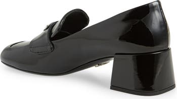 Prada Women's Patent Leather Logo Loafers - Nero - Size 7.5