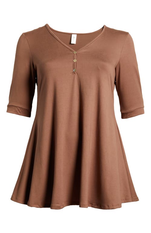 Shop 24seven Comfort Apparel Three-button Tunic In Mocha