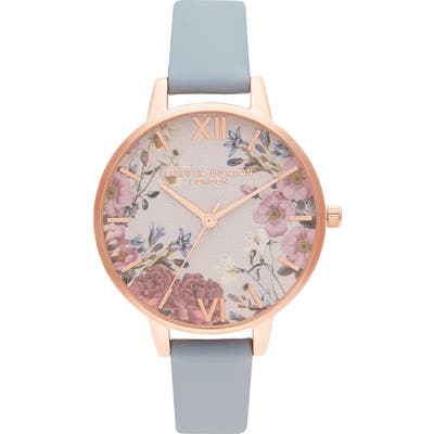 Olivia Burton British Blooms Leather Strap Watch,