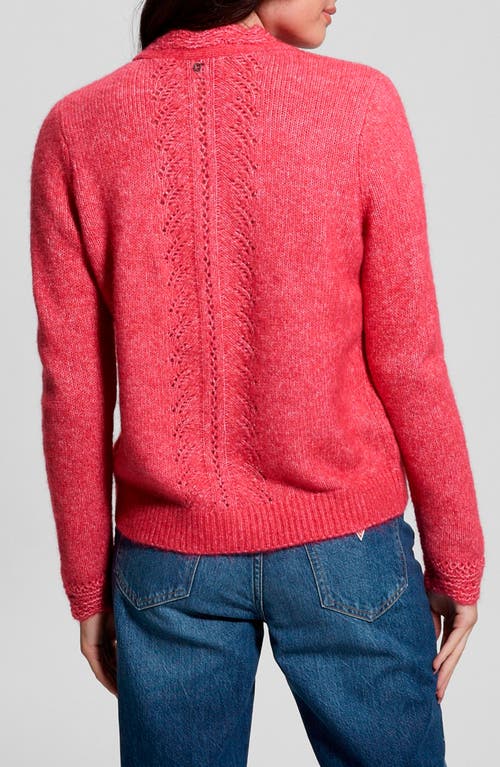 Guess Macie Pointelle Detail Cardigan In Spring Coral