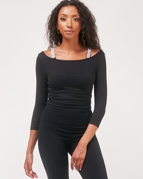 Shop Rebody Active Dynamic Cozy Open Shoulder 3/4 Sleeve Top In Cozy Black