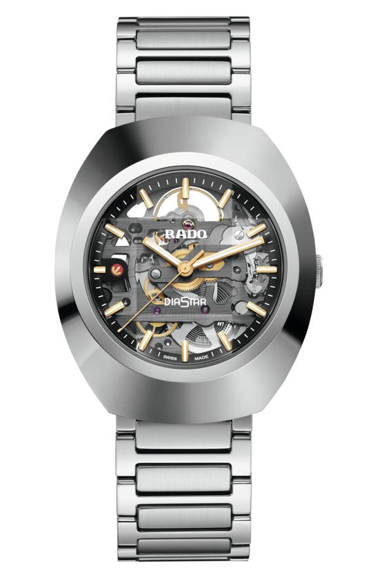 Shop Rado Diastar Skeleton Automatic Bracelet Watch, 38mm In Silver