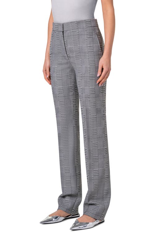 Shop Akris Punto Chio Glen Plain Wool Crepe Straight Leg Pants In Black-cream