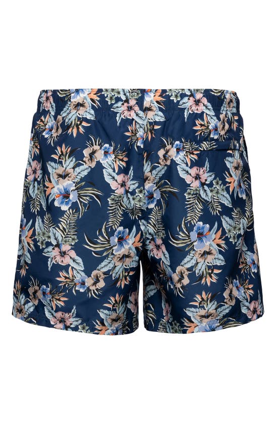 Eton Mens Dark Blue Floral-patterned Drawstring Woven Swim Shorts In Blue