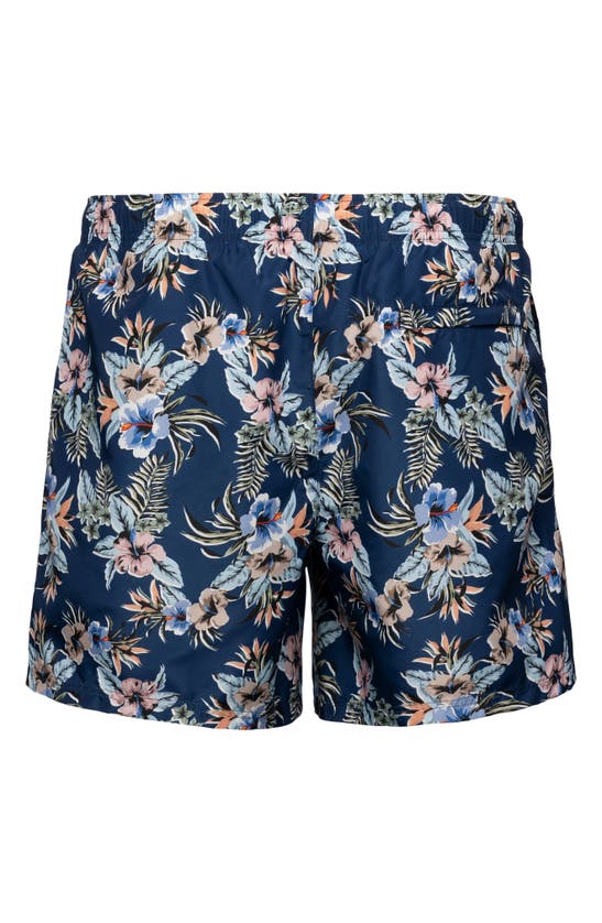 Shop Eton Floral Print Swim Trunks In Blue