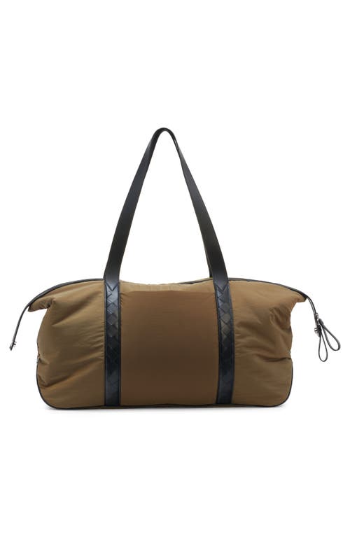 Bottega Veneta Large Weekend Nylon Duffle Bag In Mud/black/silver