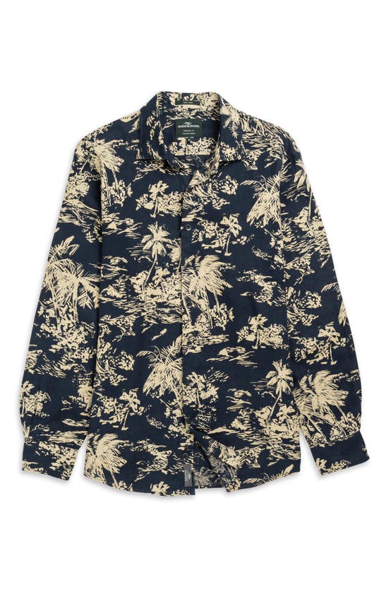 Shop Rodd & Gunn Livingstone Original Fit Tropical Print Linen Button-up Shirt In Midnight Sand