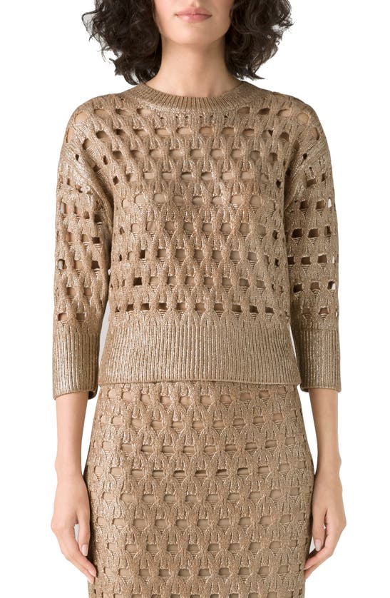 ST. JOHN METALLIC OPENWORK CABLE SWEATER