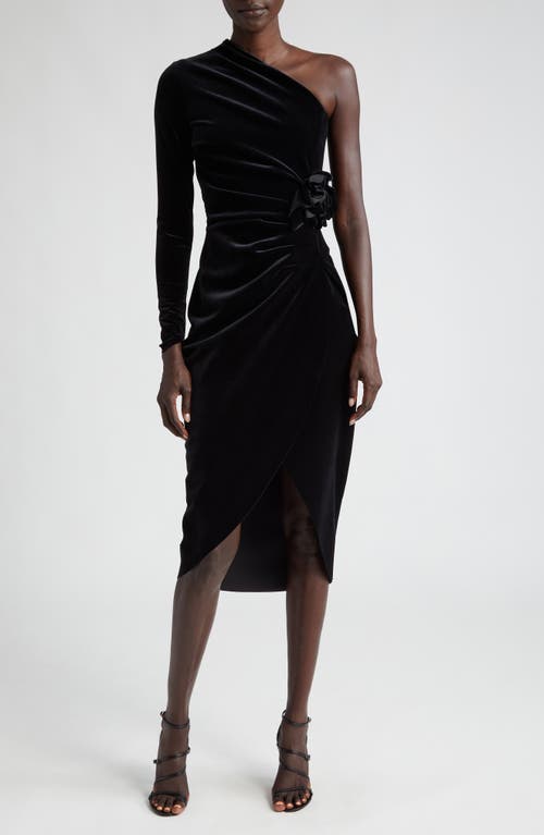 Chiara Boni La Petite Robe Agapios One-Shoulder Velvet Sheath Dress in Black