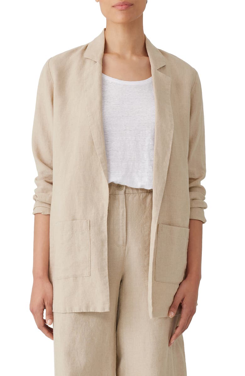 Eileen Fisher Notch Lapel Longline Organic Linen Blazer ...