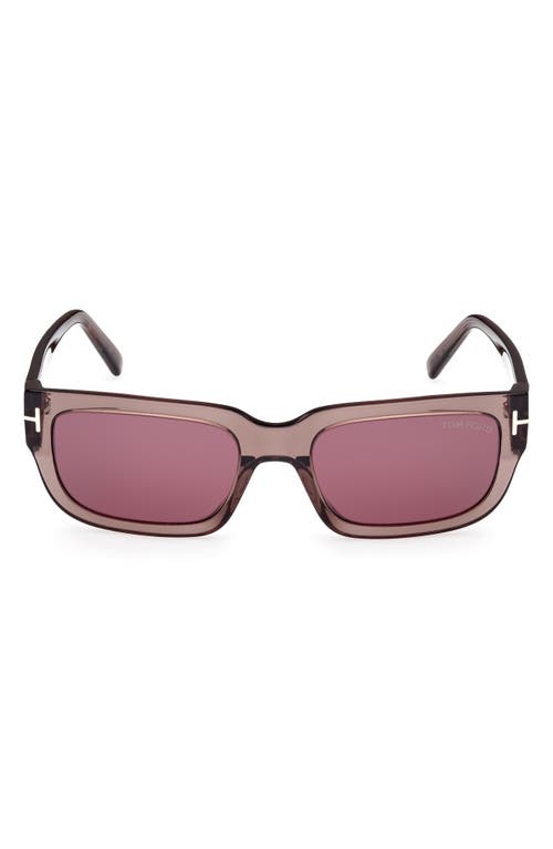 Tom Ford Ezra 54mm Rectangular Sunglasses In Shiny Brown/bordeaux Mirror