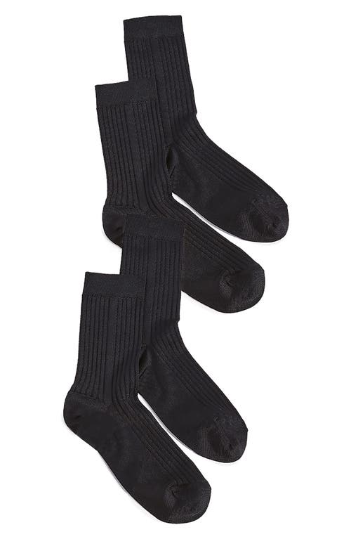 2-Pack Silky Ribbed Crew Socks in Black Black