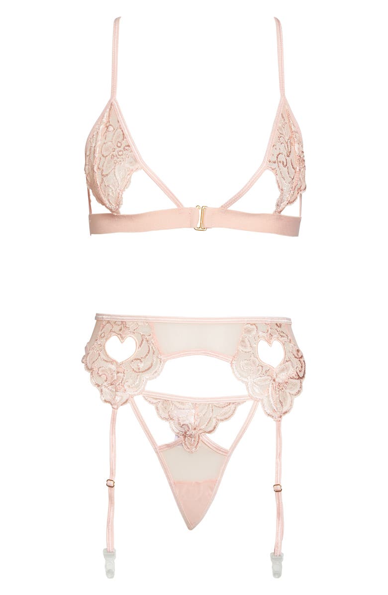 Mapale Cutout Bra, Garter Belt & Thong Set | Nordstrom