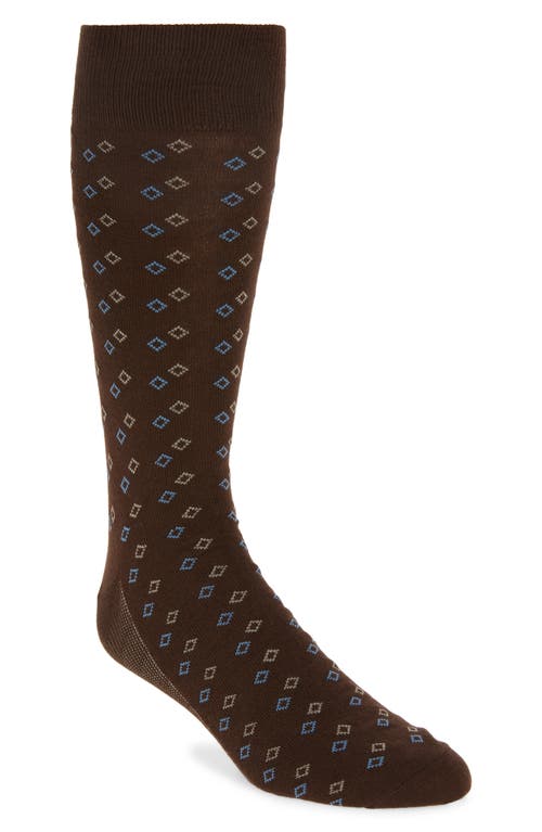 Nordstrom Diamond Pattern Dress Socks in Brown -Blue at Nordstrom, Size Regular