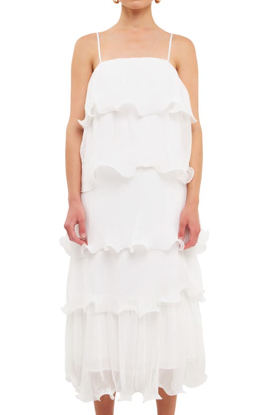 Endless Rose Ruffle Tiered Midi Dress In White