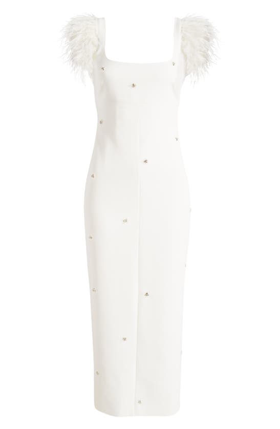 Shop Likely Cameron Feather Cap Sleeve Gown In White