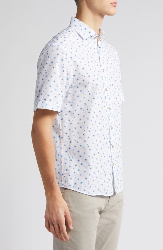 Shop Johnnie-o Benson Floral Short Sleeve Stretch Button-up Shirt In White