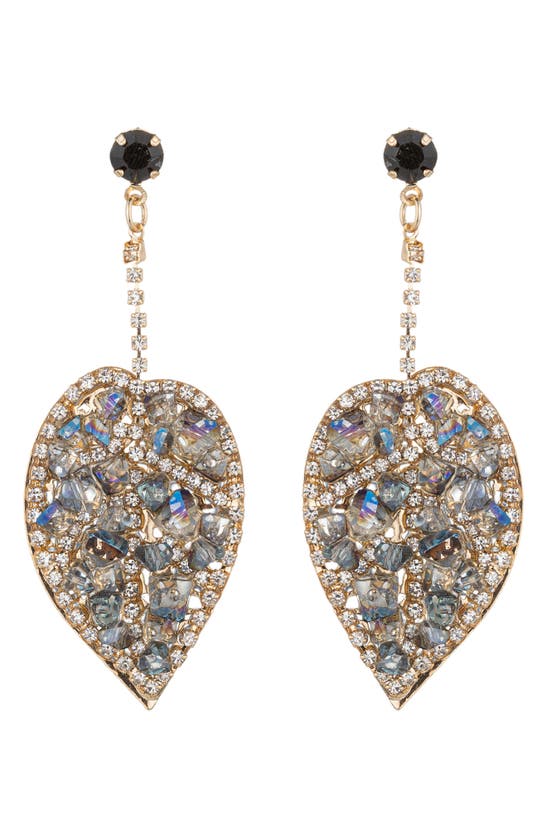 Eye Candy Los Angeles Spring Leaf Crystal Drop Earrings In Gold