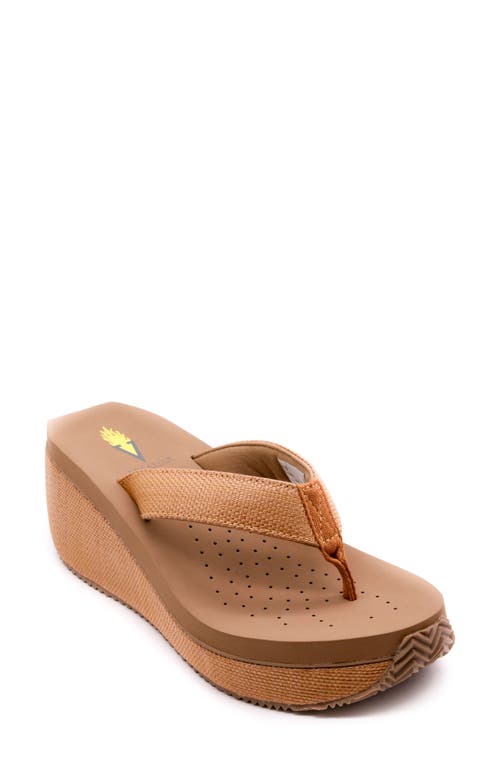 Bahama Platform Wedge Flip Flop in Tan Woven