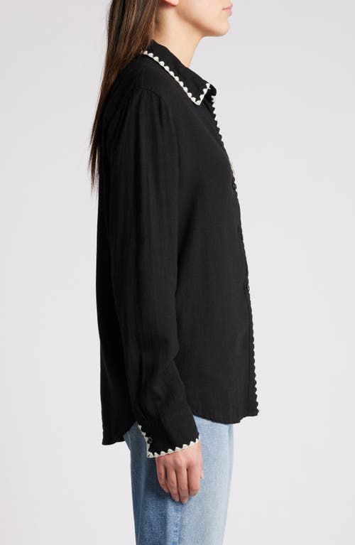 Shop Rails Charli Embroidered Edge Button-up Shirt In Black Blanket Stitch