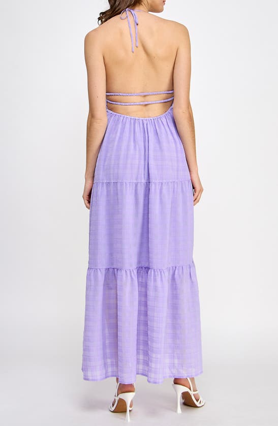 Shop Koko + Mason Textured Windowpane V-neck Halter Dress In Lavender