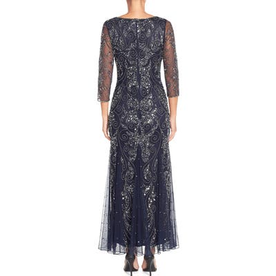 Petite Pisarro Nights Embellished Mesh Gown, Blue