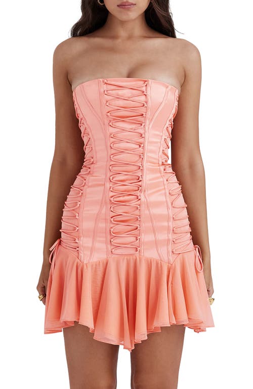 House Of Cb Sirena Lace-up Satin Minidress In Papaya