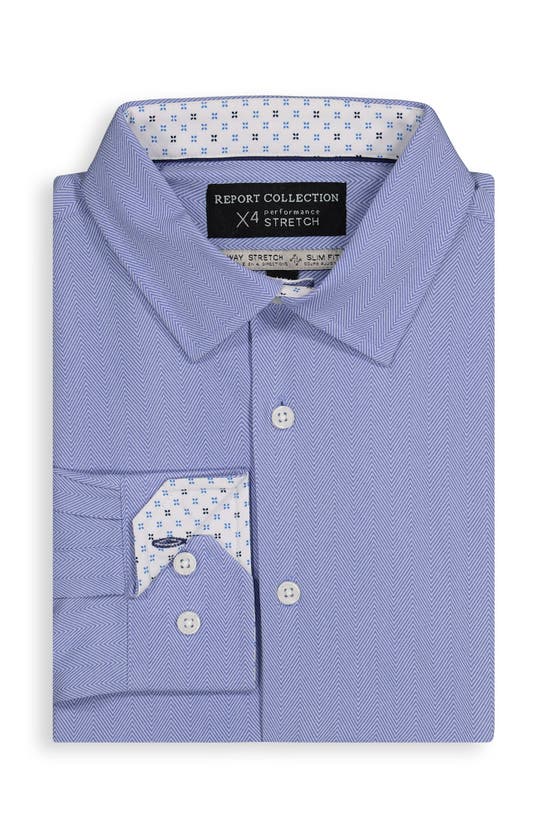 Shop Report Collection Slim Fit Herringbone 4-way Stretch Dress Shirt In 40 Blue