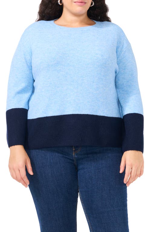 Shop Vince Camuto Colorblock Crewneck Sweater In Blue Hthr