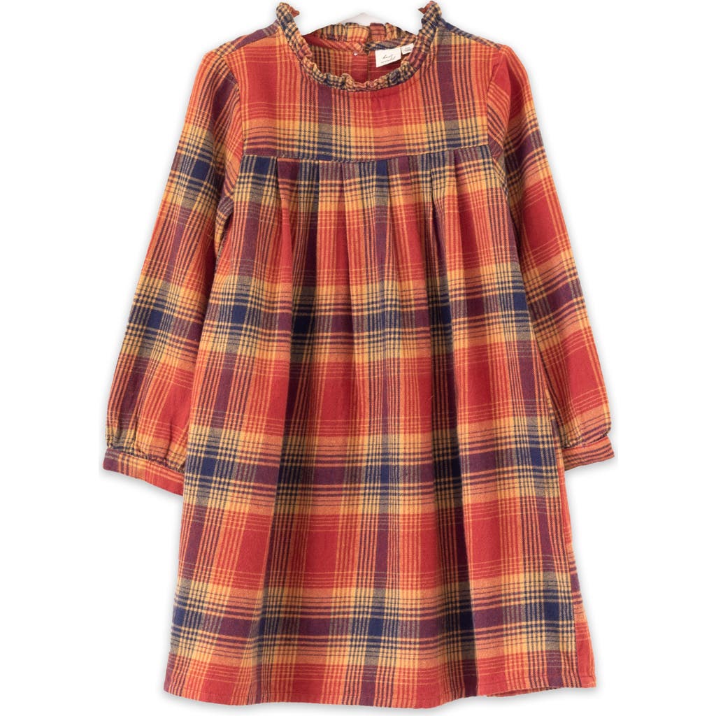 Shop Beet World Girls' Long Sleeve Plaid Flannel Dress | Orange Check