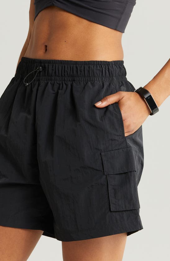 Shop Zella Free Form High Waist Nylon Cargo Shorts In Black