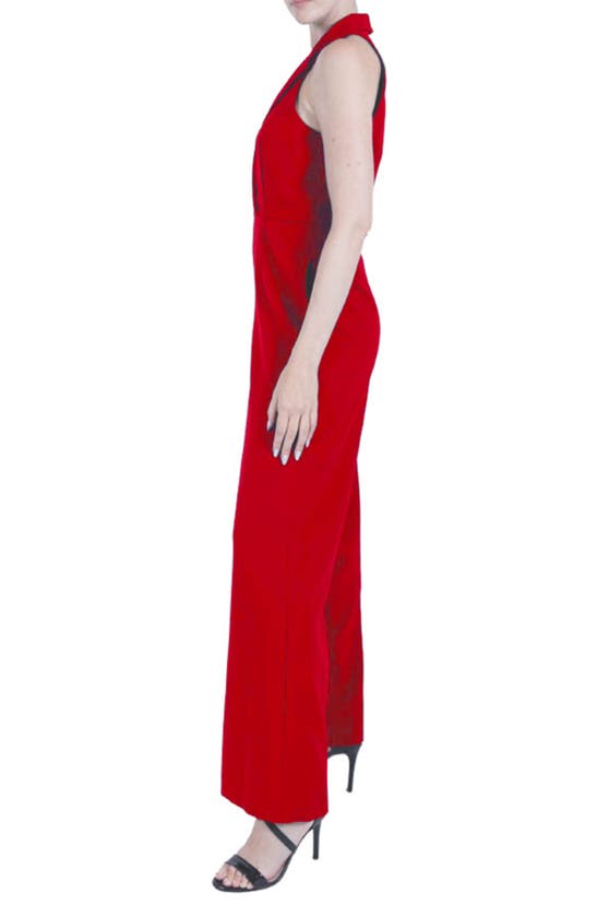 Shop Julia Jordan Lapel Sleeveless Wide Leg Jumpsuit In Red