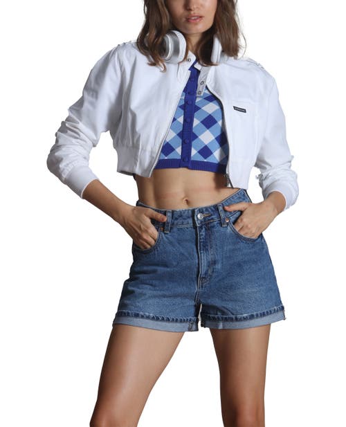 Members Only Mini Cropped Racer Jacket In White