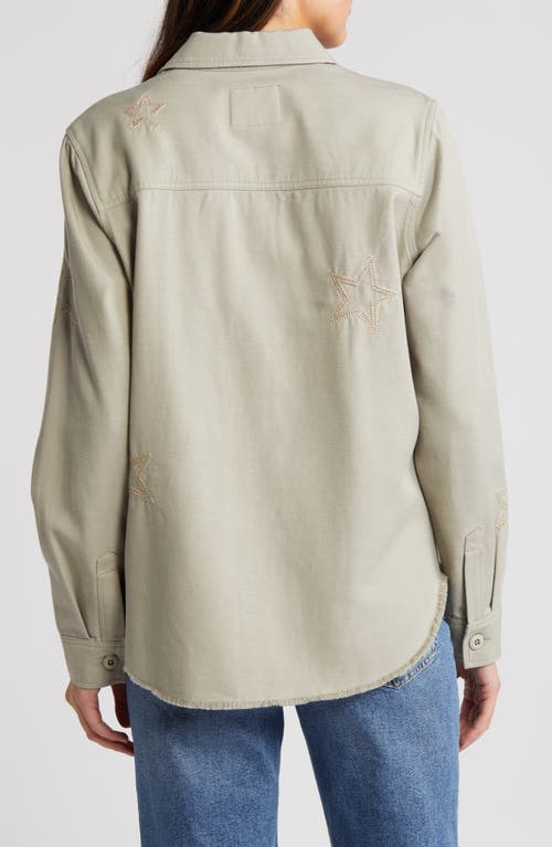 Shop Rails Loren Star Embroidered Raw Hem Twill Shirt Jacket In Sage Metallic Stars