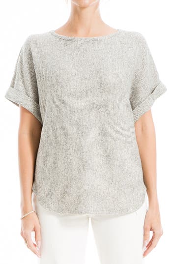 Max Studio Short Sleeve Ribbed T-shirt In Oat/blk